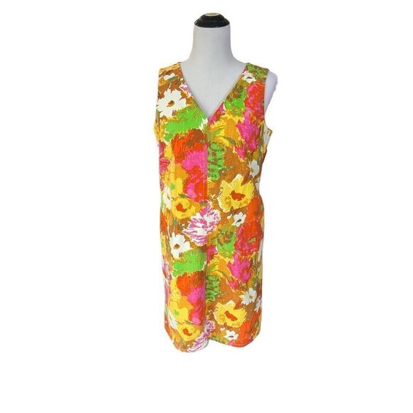 Talbots Colorful Floral Watercolor Print V Neck Shift Dress petite size 12 - Picture 1 of 8